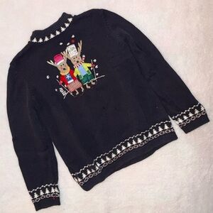 Christopher & Banks Black Sweater with Reindeer Design Vintage XL